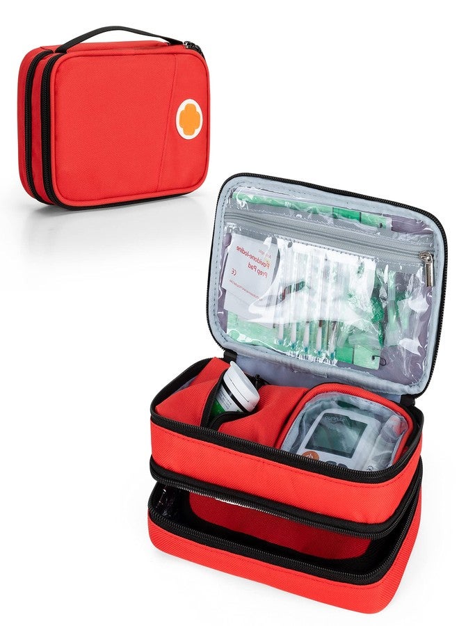 CURMIO Insulated Insulin Cooler Travel Case, Double Layer Diabetic Supplies Storage Bag with Detachable Pouches for Insulin Pens, Diabetic Medication and Ice Packs, Red, Empty Bag Only - Image 1